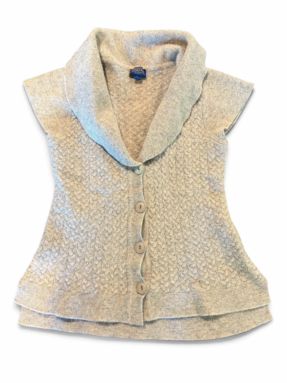 Pendleton Wool Blend Knit Light Gray Short-Sleeve Cable Button Cardigan